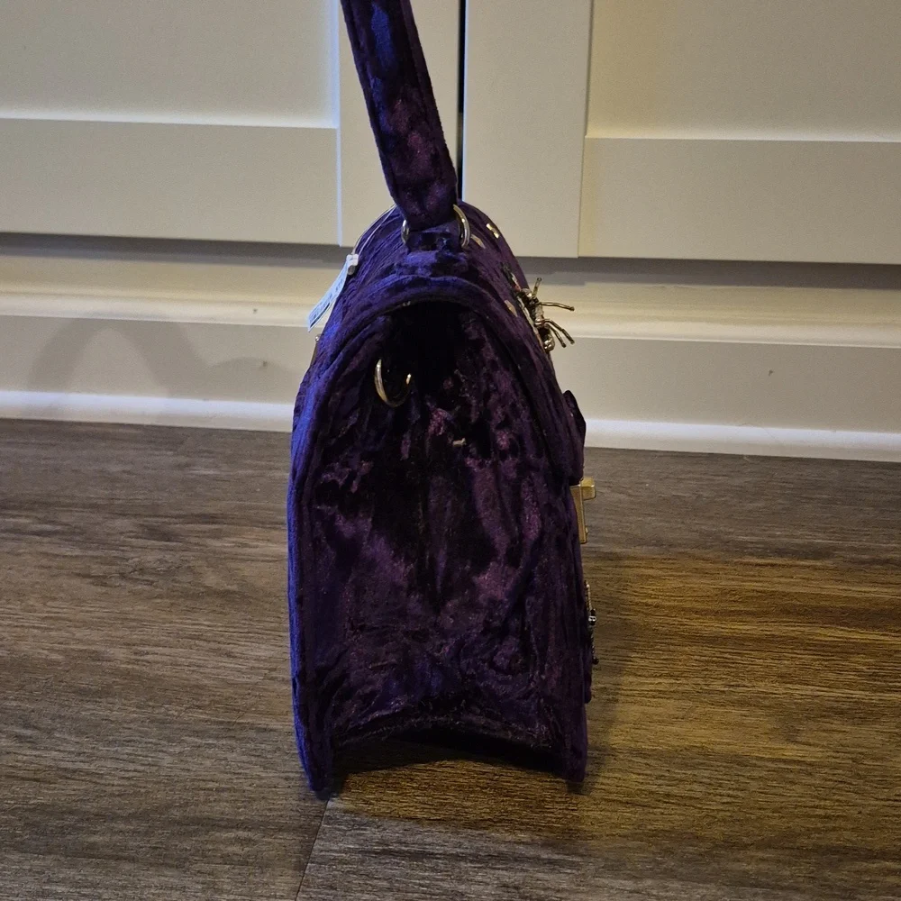 Aldo Deep Purple Velvet Whimsigoth Satchel with Insect Embroidery NWT - Picture 3 of 10